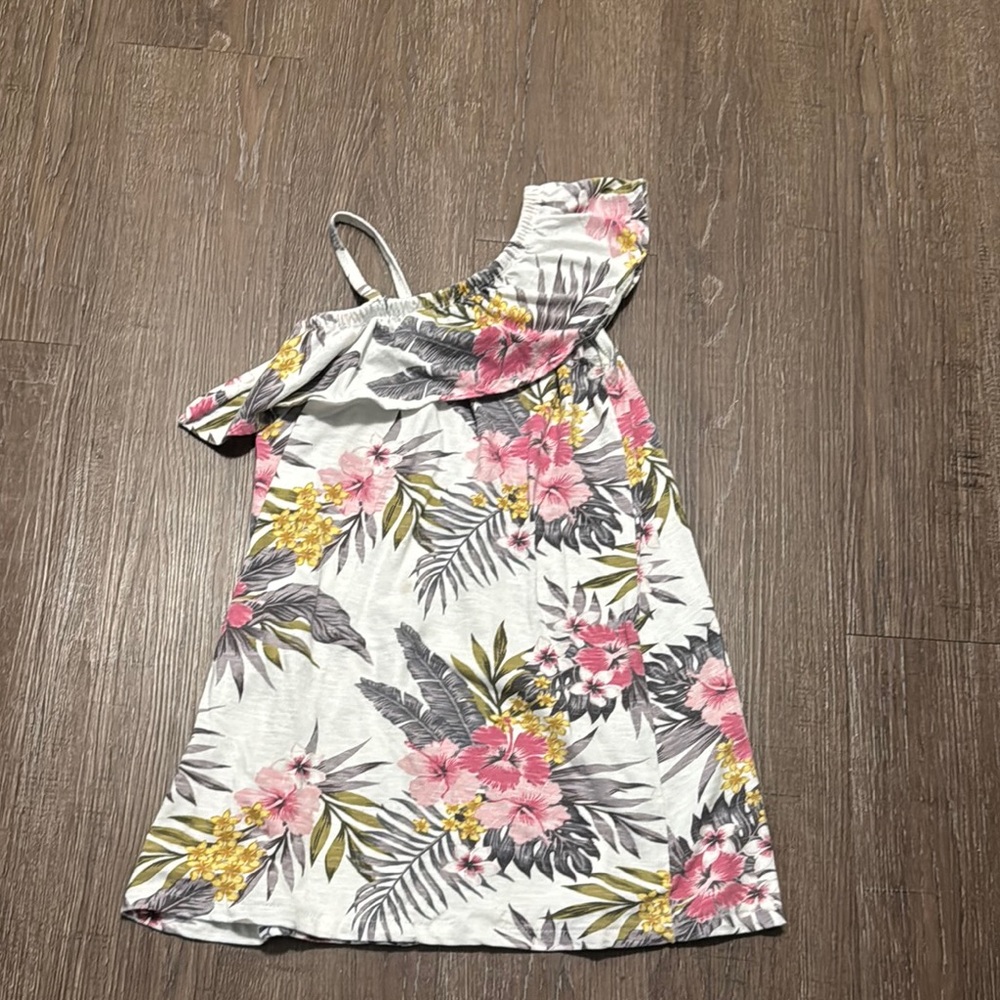 Jessica Simpson Pink and Yellow Asymmetrical Ruffled Sundress